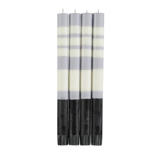 Striped Black, White & Grey Candles (Set of 4)