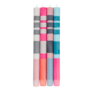 Striped Pink, Blue & Grey Candles (Set of 4)